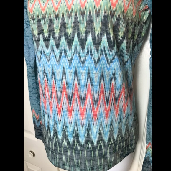 New PRANA Lottie Yoga Shirt Top Long Sleeve In Willow Burnout Tee Chevron Organi - Picture 6 of 14